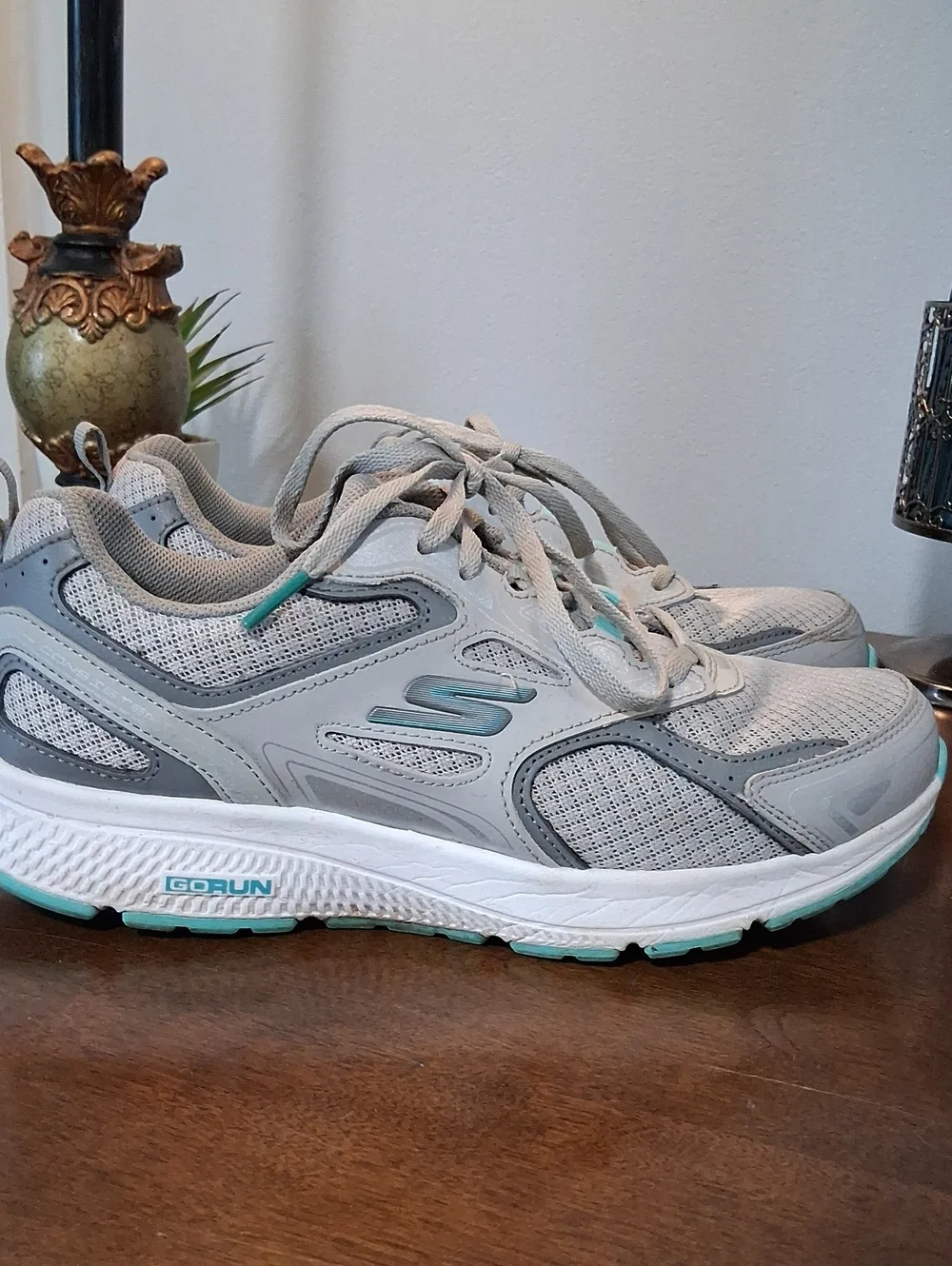 Skechers Women's Gray Athletic Sneakers with Teal Details